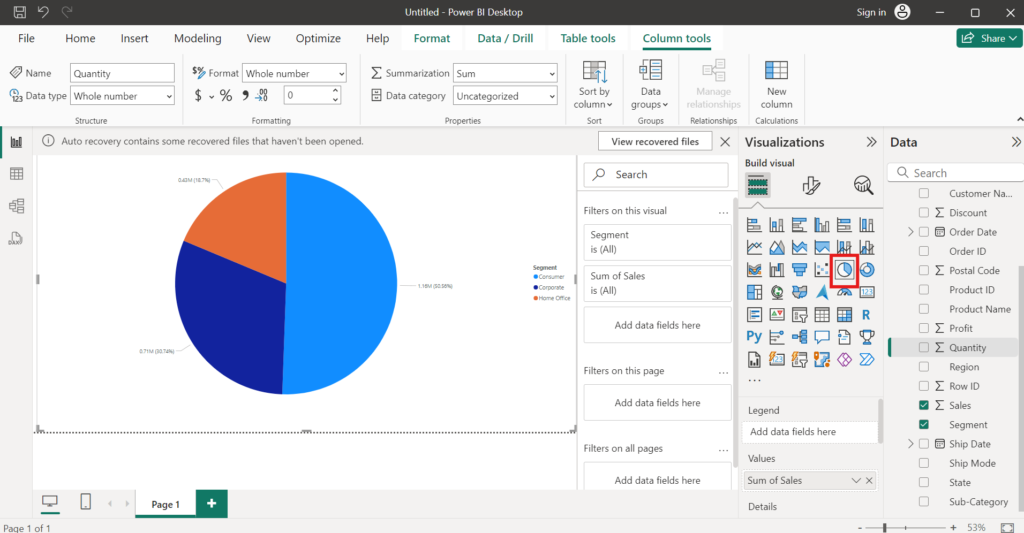 Power BI - Pie Chart