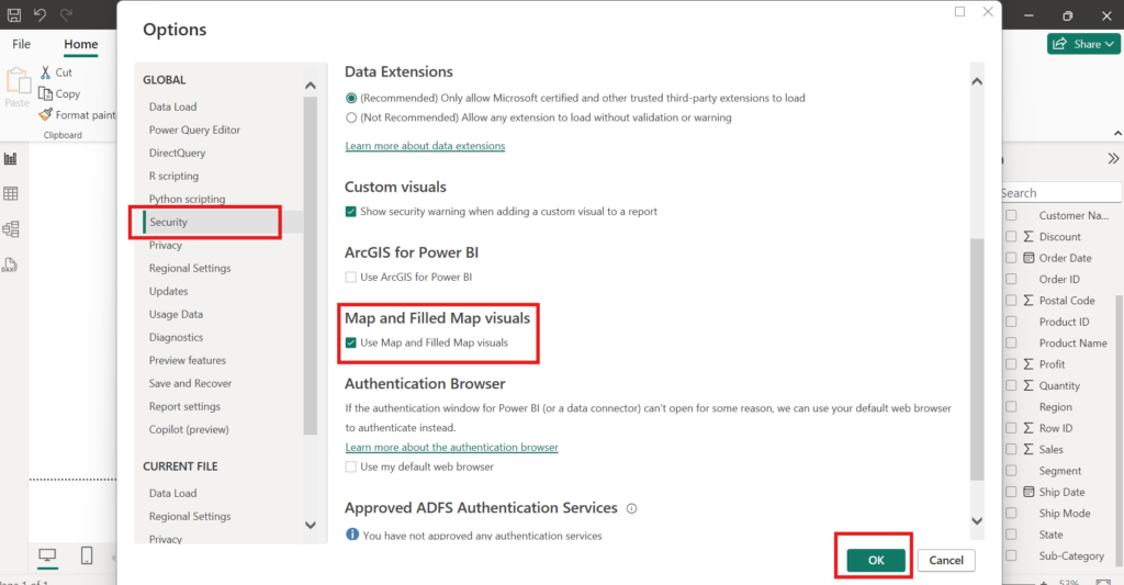 Power BI - Enable Map and Filled Map