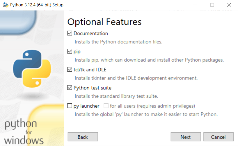 Python 3 Customized installation - Optional Features