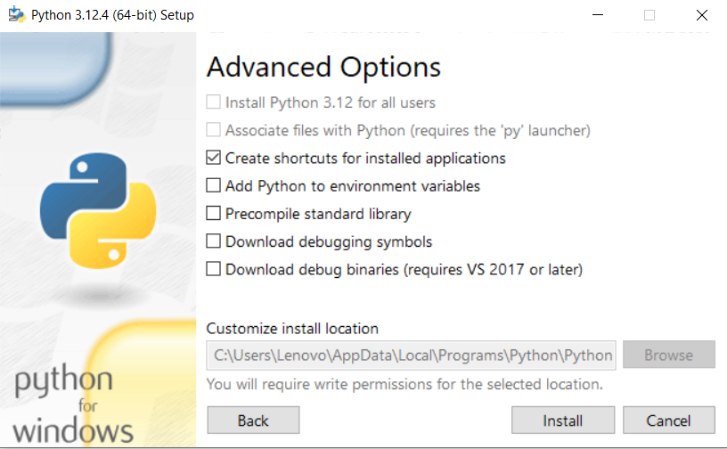 Python 3 Customized installation - Advanced Options