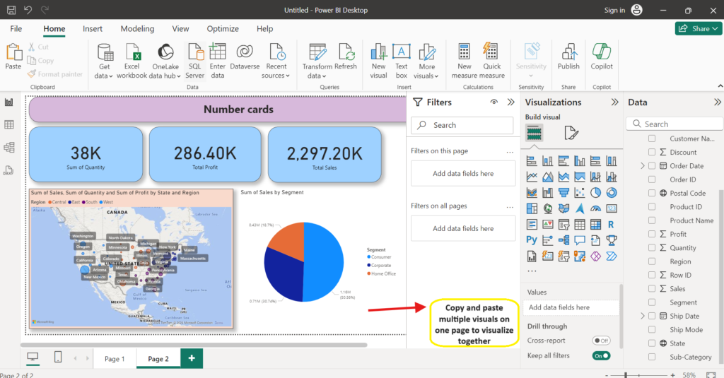 Power BI - Multiple visuals on one page