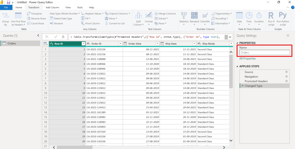 Power Query - Properties Name