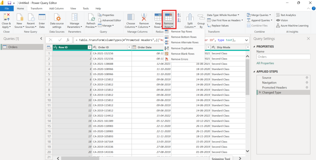 Power Query - Remove Rows