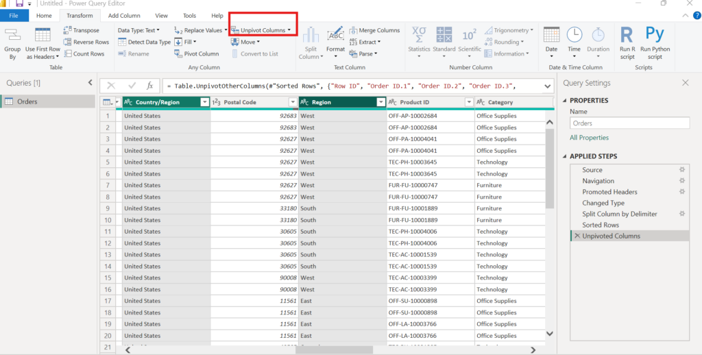 Power Query - Unpivot Columns