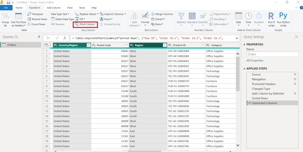 Power Query - Pivot Column