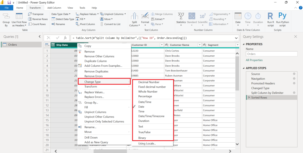 Power Query - Change Data Type