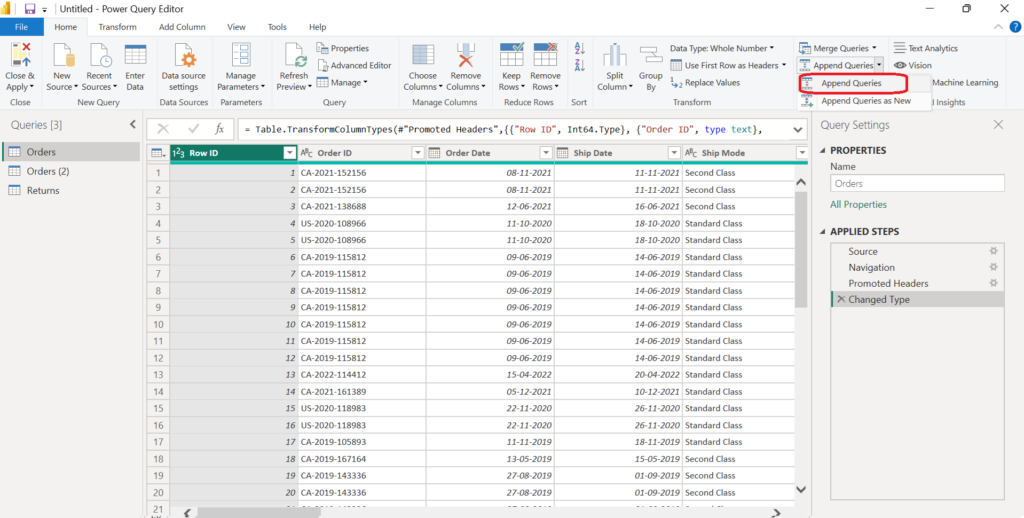 Power Query - Append Query