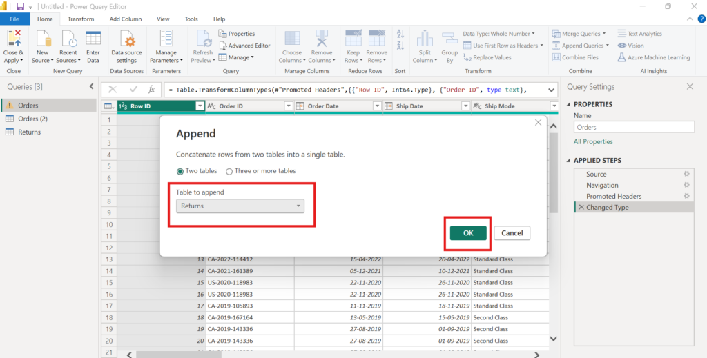 Power Query - Append Query Options