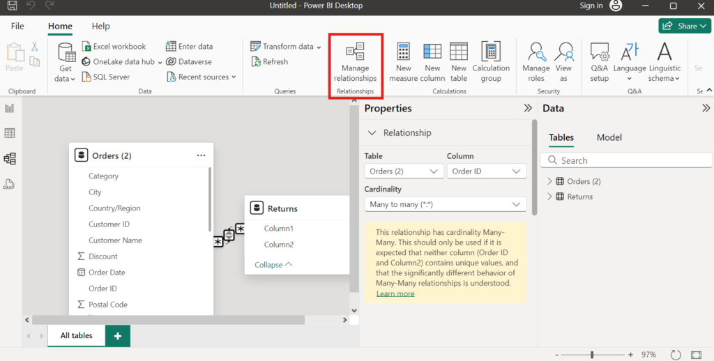 Power BI - Manage Relationships