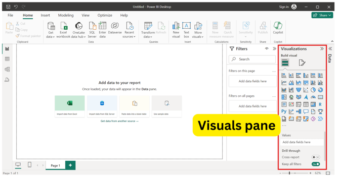 Power BI Interface - Visuals Pane