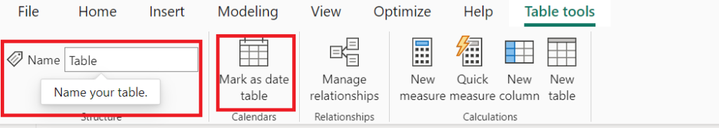 Power BI - Mark as Date Table