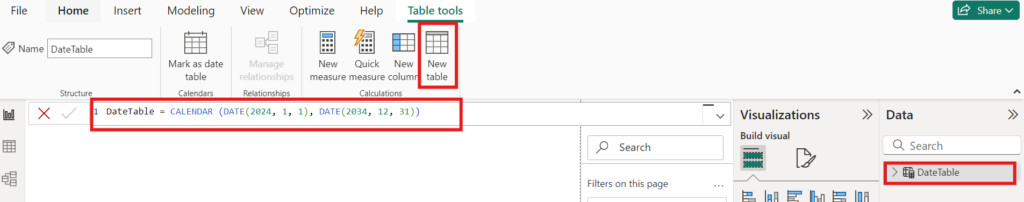 Power BI - CALENDAR formula for Date Table