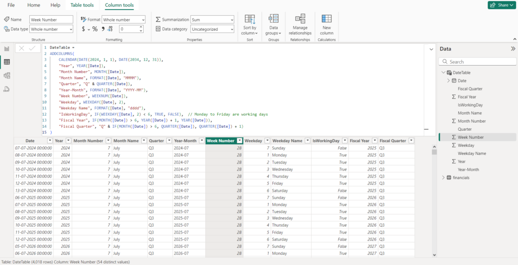 Power BI - Data Table - New Columns